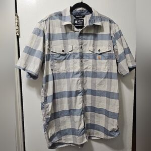 Men's Carhart Blue, Gray And White Plaid Shirt. Size Large Tall